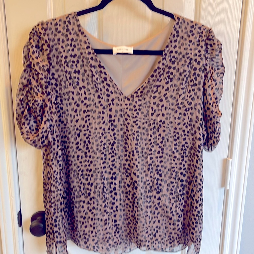 Leopard print blouse with gold detail. Size L. NWOT